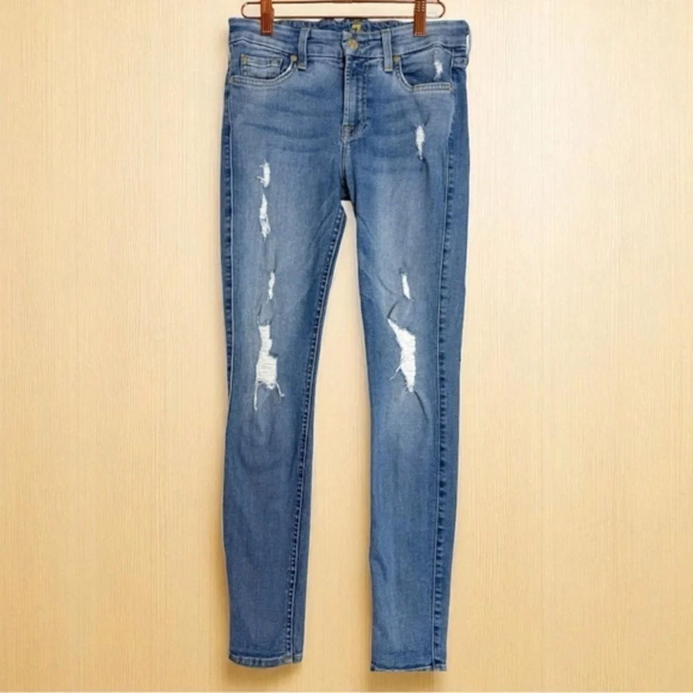 7 For All Mankind Light Blue Distressed Skinny Jeans size 27